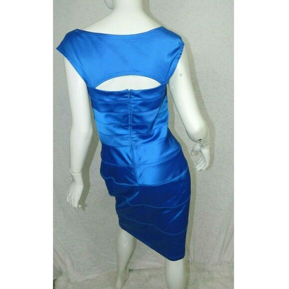 Tadashi Shoji Dress Blue Satin Cocktail Cutout Size 6 - Picture 2 of 8